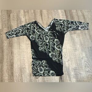 White House Black Market Black and White Paisley Long Sleeve Top